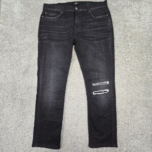 7 For All Mankind Jeans Mens 36x29 Black Paxtyn Stretch Skinny Distressed Grunge